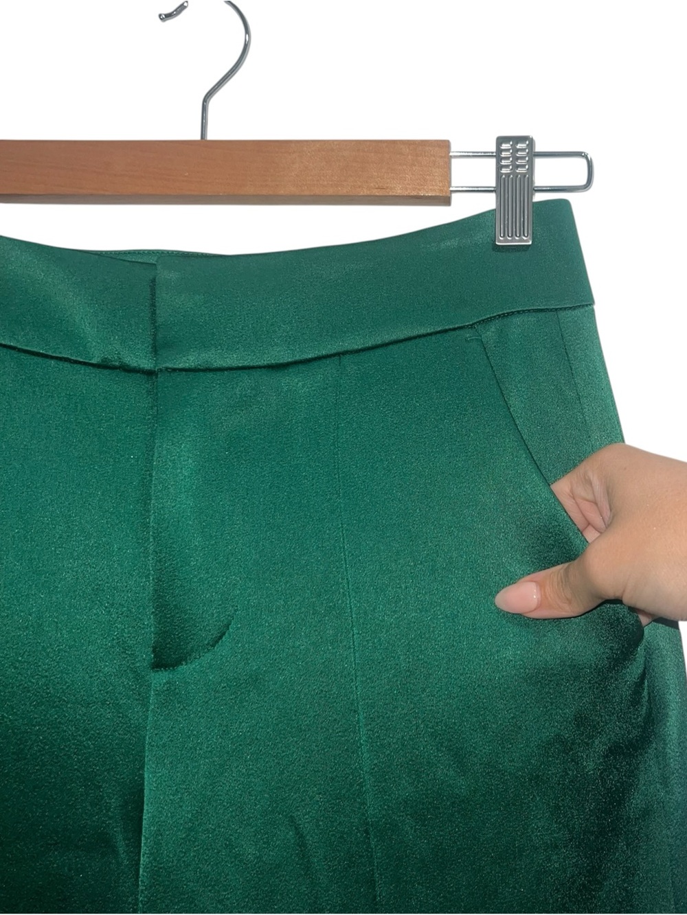 NEW NWT Alice + Olivia Dylan Satin Wide Leg Pants In Forest Green - Picture 6 of 13